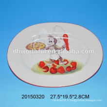 Plaque ovale en céramique moderne avec conception de singe pour la vaisselle